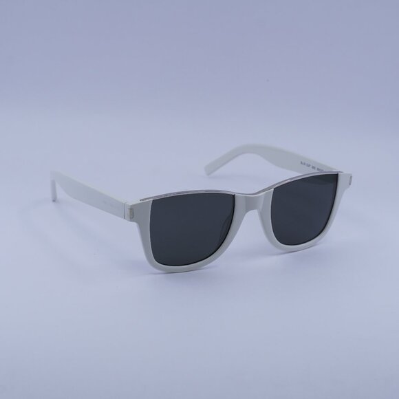 Saint Laurent SL 51 CUT 003 Sunglasses Ivory/Silver Square Frame, Grey Lenses - Picture 1 of 10